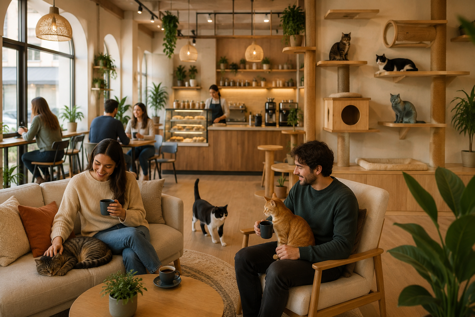 Future guests enjoying RipVanWhisker Cat Café